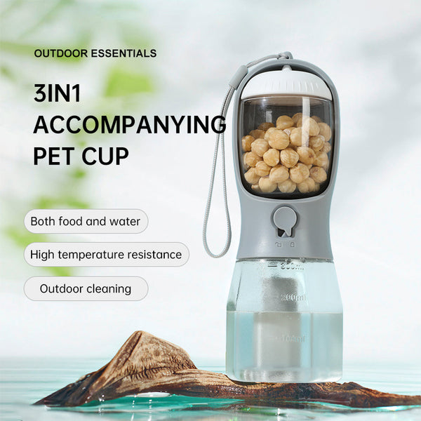 3-in-1 Portable Pet Water Bottle | Leak-Proof Travel Dispenser with Food Box